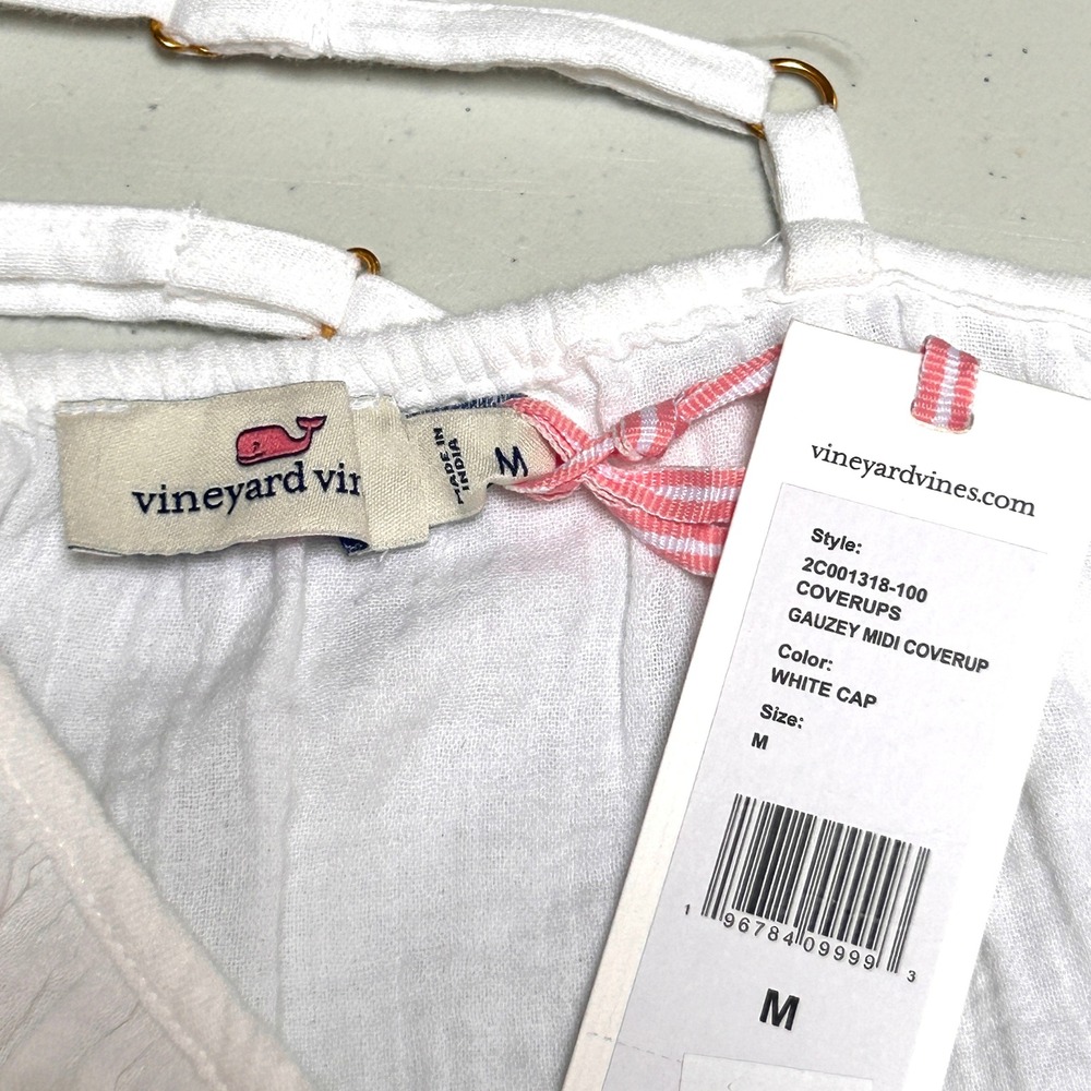 Vineyard Vines White Cotton Maxi Dress Womens M NWT Cross Back Ruffle Hem - Picture 4 of 10